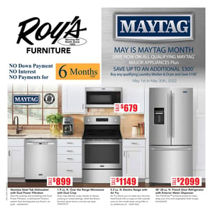 Roy’s furniture - May is Maytag Month