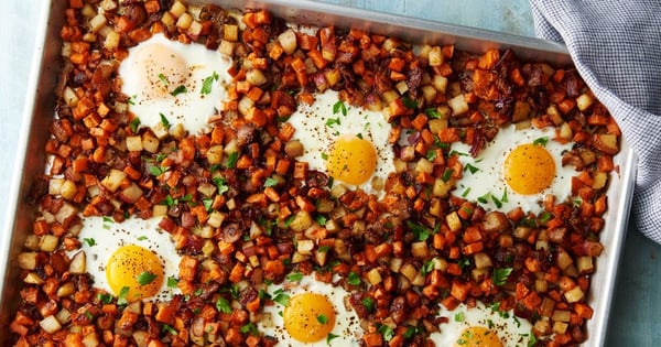 Sheet-Pan Bacon and Egg Hash