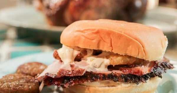 Baked Fresh Ham Sandwiches with Fried Pickles and Cajun Aioli