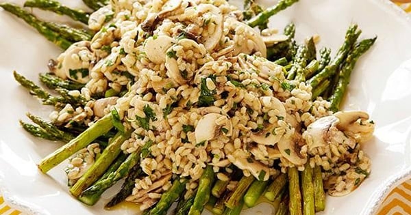 Mushroom Barley and Roasted Asparagus Salad