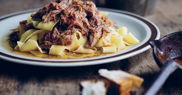 Tomato, thyme & honey pulled lamb shoulder