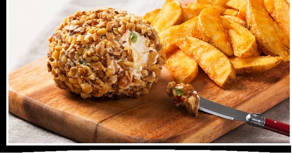 Pimento and Jalapeño Pepper Cheddar Cheese Ball with Spicy Wedges