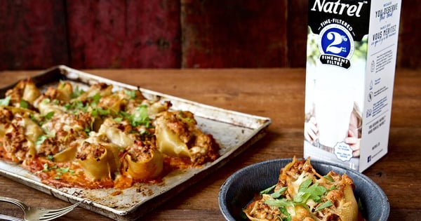 Jumbo pasta shells stuffed with veal and mushrooms