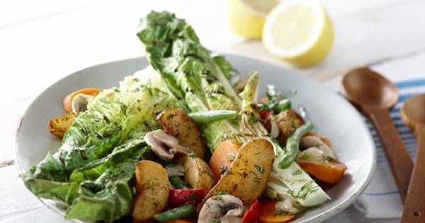 Warm potato salad with grilled lettuce