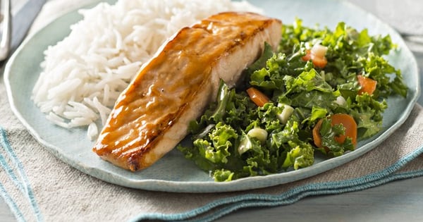 Sesame Salmon with Coconut Rice and Kale