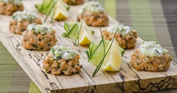Mini Salmon Cakes with Cucumber Aioli