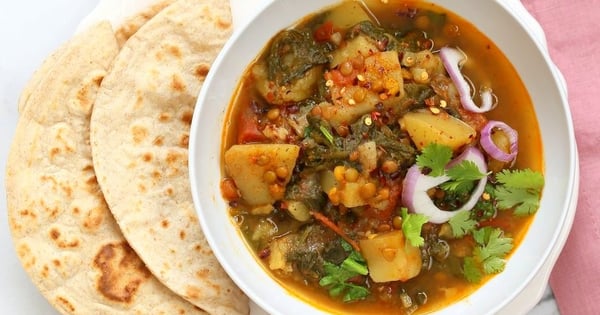 Instant Pot Aloo Palak Dal - Spiced Potato Spinach Lentils