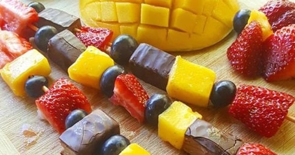 Fruit and Special K Protein Bliss Bites salted caramel skewers