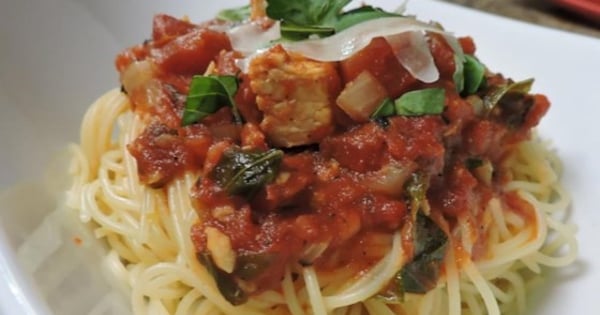 Basil Chicken over Angel Hair