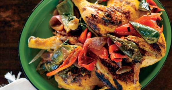 Chicken Under a Brick with Avocados and Chiles