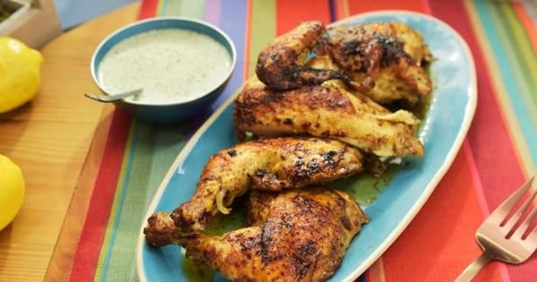 Peruvian-Style Spatchcock Chicken with Creamy Cilantro Sauce