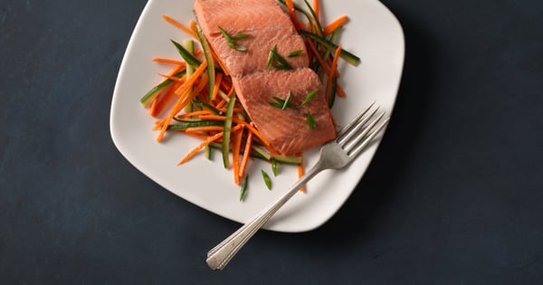 Poached Salmon with Tangy Asian Vegetables