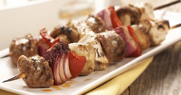 Grilled Chicken, Sausage and Vegetable Skewers