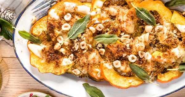 Acorn Squash, Parmesan Cheese and Hazelnut Gratin