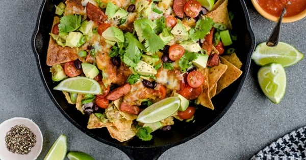 Chorizo, Black Bean and Avocado Nachos