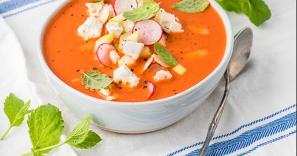 Watermelon, Red Bell Pepper and Feta Cheese Gazpacho