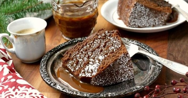 Chocolate Gingerbread Bundt Cake with Toffee Sauce