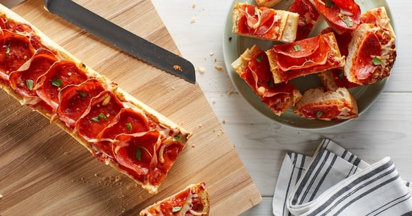 French Bread Pizzas with Mozzarella and Pepperoni