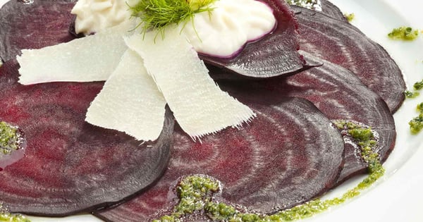 Beetroot carpaccio with tuna sauce