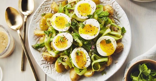 Shaved Asparagus Potato Salad with Soft Boiled Eggs