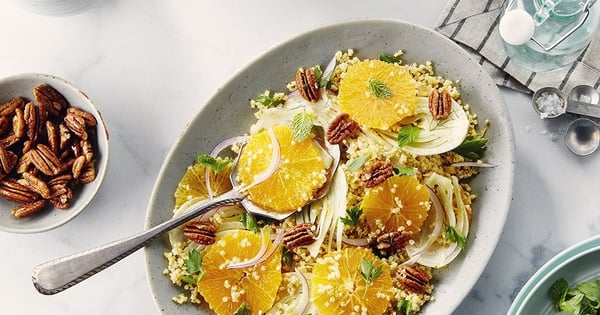 Shaved Fennel, Orange, Candied Pecans and Toasted Millet