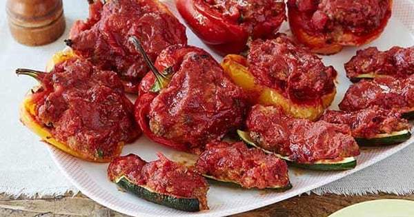 Stuffed Zucchini and Red Bell Peppers
