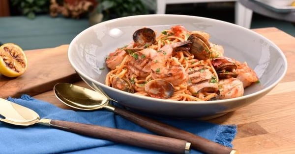 Grilled Seafood with Linguine