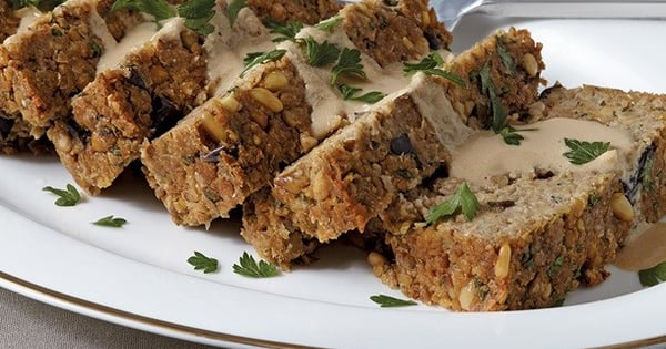 Chickpea and Eggplant Loaf with Tahini Gravy