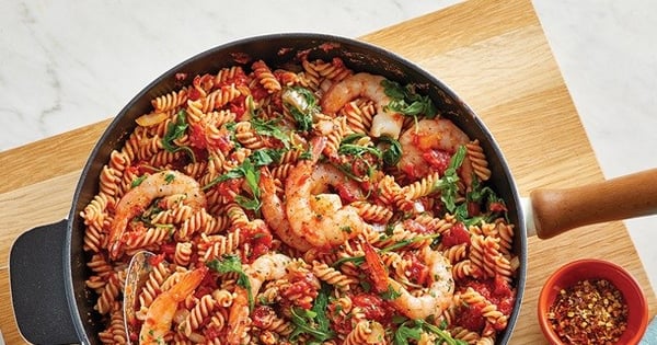 One Skillet Spicy Shrimp Fusilli