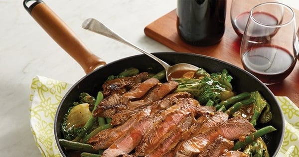 One Skillet Pepper Steak with Beans and Greens