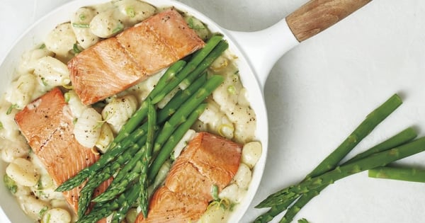Salmon and Creamy Asparagus Gnocchi