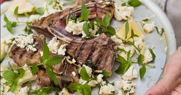 Grilled Lamb Chops with Marinated Feta