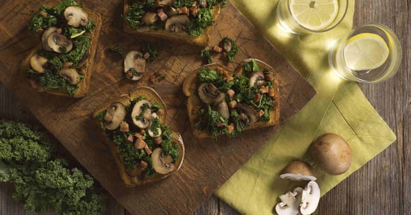 Sautéed Kale and Mushroom Toast with Pancetta