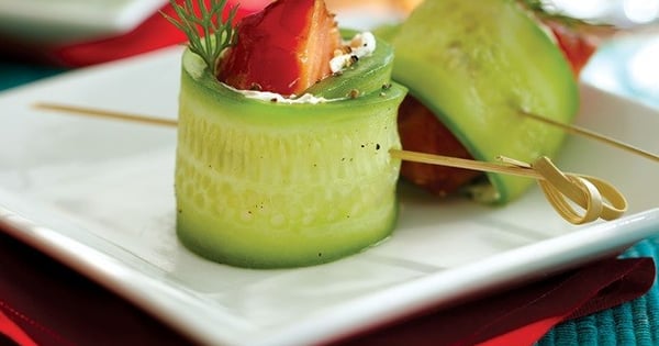 Cucumber Roll with Hot Smoked Salmon with Cream Cheese and Dill