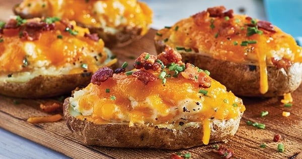 Plank Grilled Stuffed Potato Skins