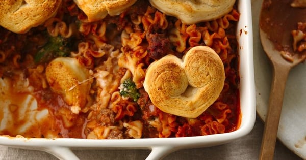 Crescent Heart-Topped Lasagna Casserole