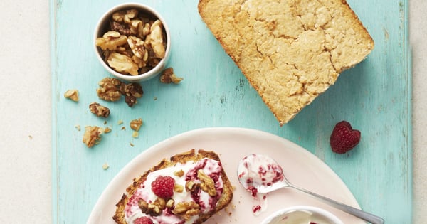 Sweet coconut loaf with a berry coulis