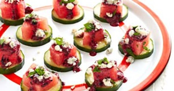Watermelon Appetizers with Blueberry Dressing