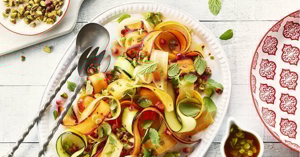 Carrot and Zucchini Salad with Pomegranate, Pistachios and Mint
