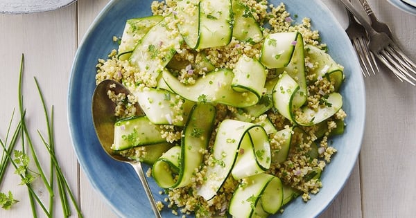 Zucchini Ribbons, Millet, and Pine Nuts with Herb Dressing