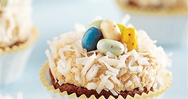 Bird's Nest Cupcakes with Peanut Butter Frosting