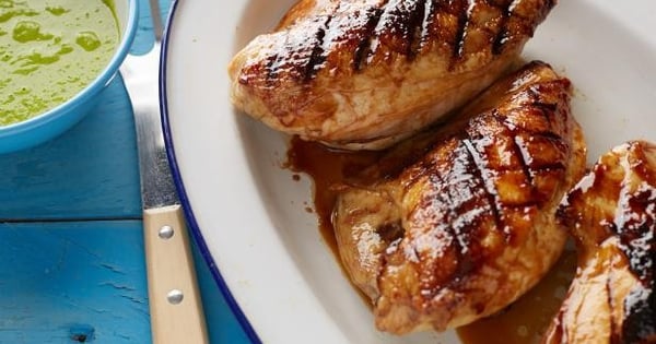 Grilled Honey Glazed Chicken with Green Pea and Mint Sauce