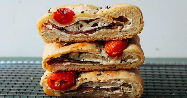 Salami, Smoked Mozzarella, and Basil Stromboli