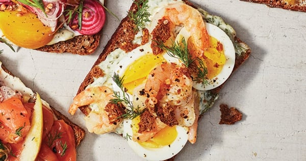 Smørrebrød of Eggs, Shrimp, and Dill