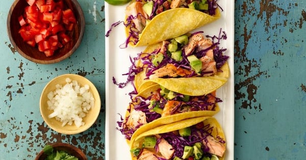 Grilled Salmon Tacos with Chunky Guacamole