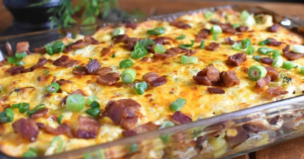 Loaded Baked Potato Casserole with Chicken for a Crowd
