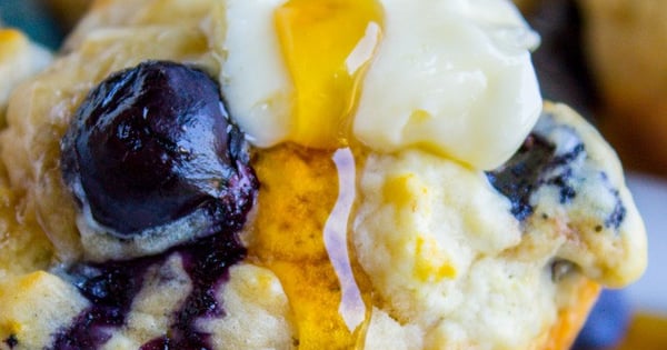 Blueberry Buttermilk Pancake Muffins with Maple Syrup