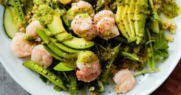 Garlic Shrimp with Avocado and Pesto Quinoa