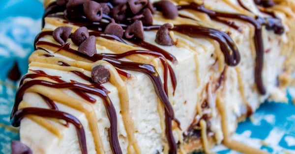 No Bake Frozen Peanut Butter Pie with Hot Fudge