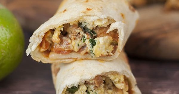Baked Sausage, Spinach and Egg Breakfast Taquitos